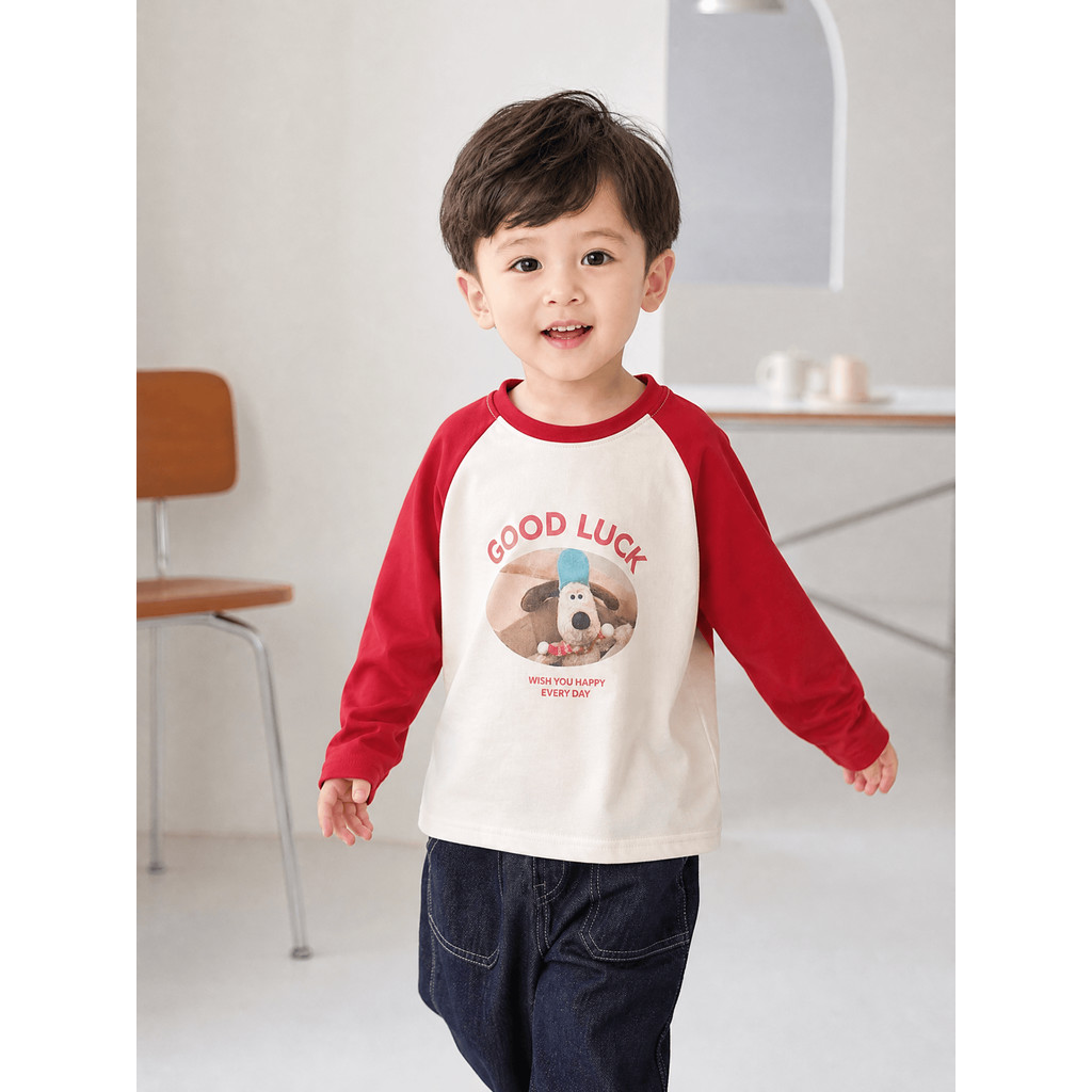 2026 outono novo estilo menino dos desenhos animados filhote de cachorro impressão de manga comprida camiseta crianças c