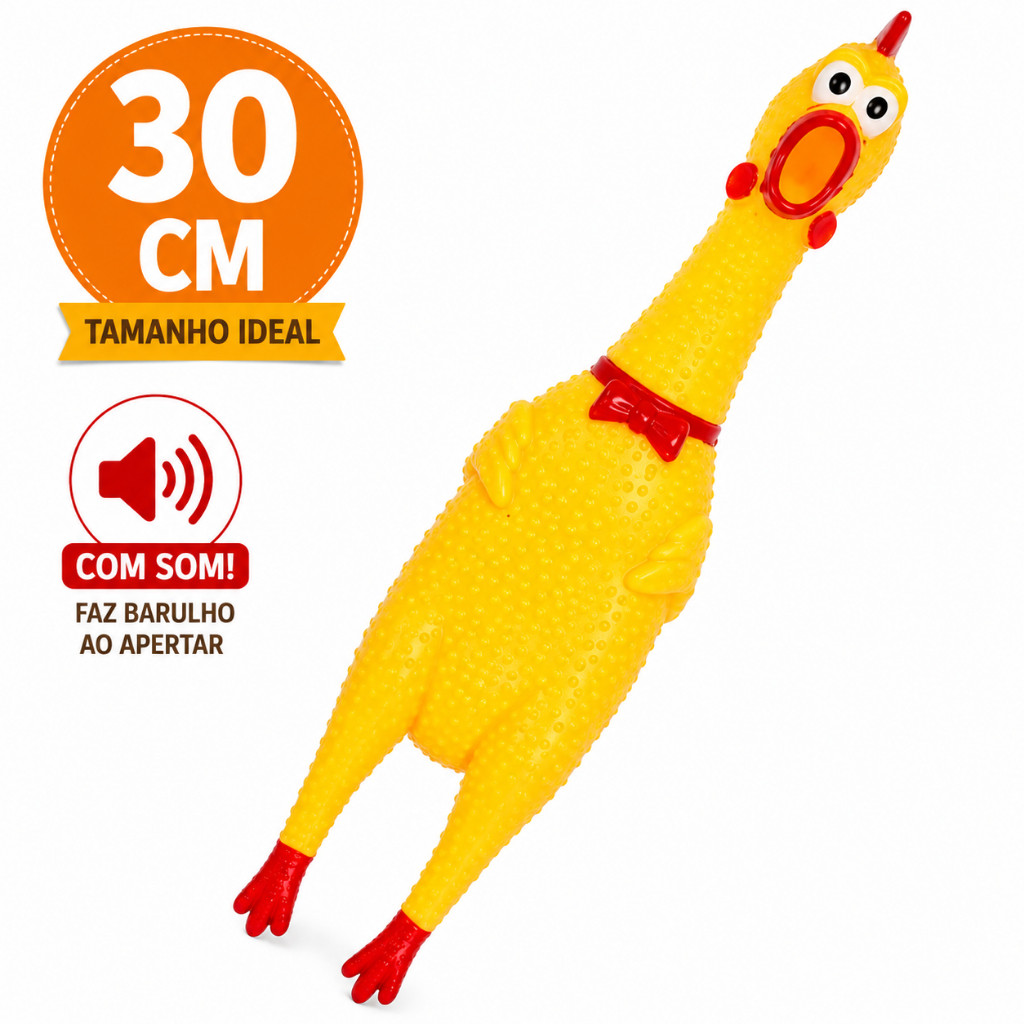 Brinquedo Frango Galinha de Borracha para Cachorro Pet Mordedor Sonoro com Apito 30cm