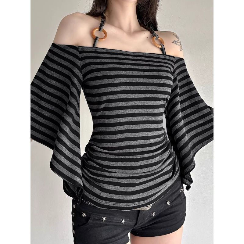 Camiseta Feminina Y2K Off-Shoulder, Estilo Fashion Chic, Solta e Casual 368