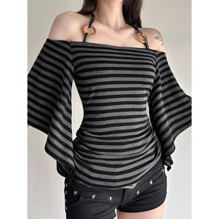 Camiseta Feminina Y2K Off-Shoulder, Estilo Fashion Chic, Solta e Casual 368