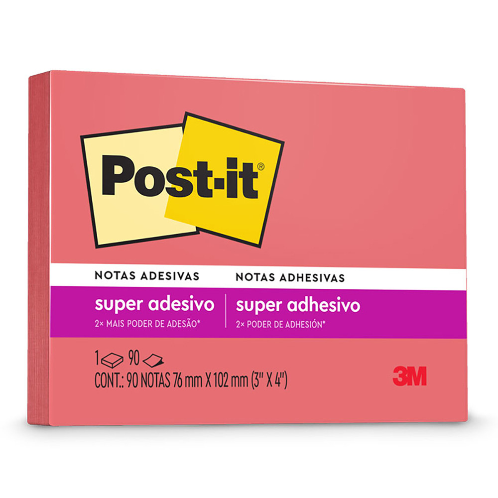 Bloco de notas super adesivas Post-it Goiaba 76x102mm 90 folhas 3M