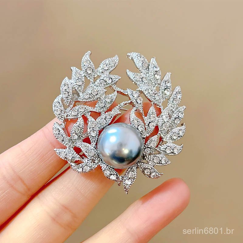 Acessórios de moda femininos de alta qualidade, broche de folha elegante e sofisticado, acessório de vestuário, alfinete