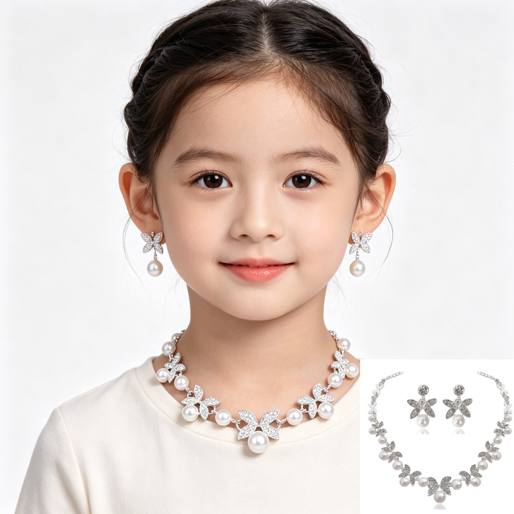 2 peças/ Colar e Brincos de Pérolas para Meninas, Colar de Pérolas com Strass de Liga, Acessórios para Apresentações em 