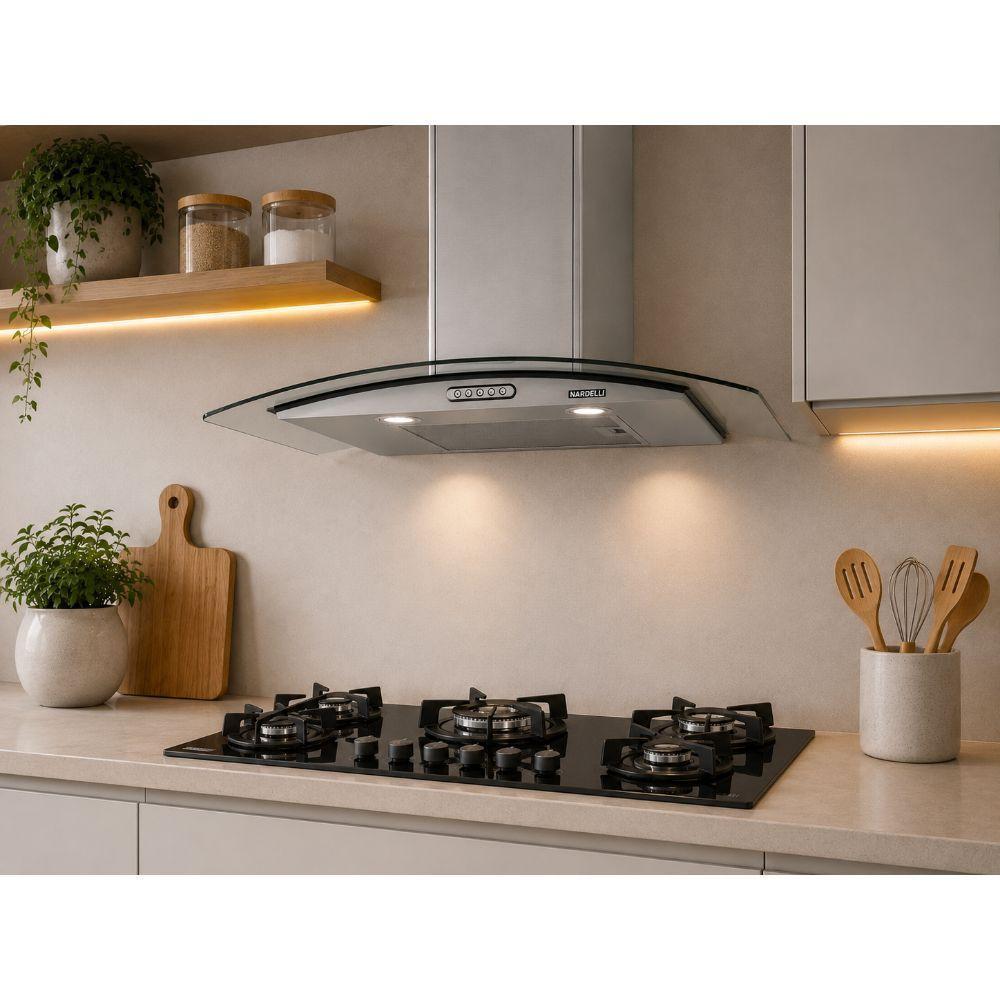 Coifa de Parede Nardelli Vidro Curvo Slim 75cm Inox 3 Velocidades LED 220V — imagem 2 de 2