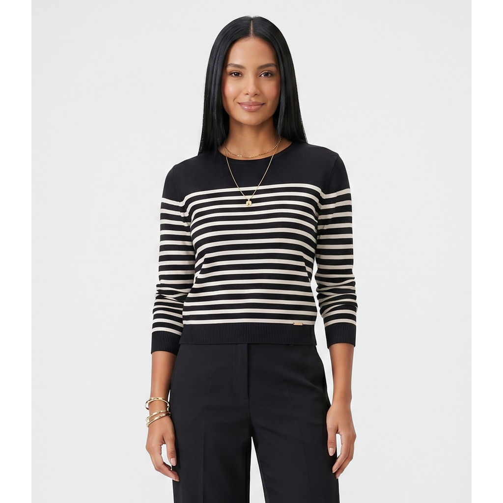 Blusa Feminina Manga Longa Tricô Listrado Endless Preto