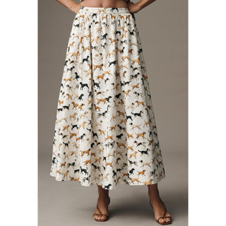 Estilo europeu americano Retro impresso saia de cintura alta elegante elegante mais magro olhar All-Match estilo literár