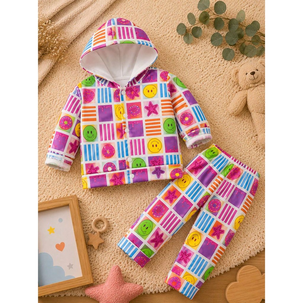 Conjunto de Moletom Estampado Premium Inverno Quentinho para Meninas Blusa c/ Capuz + Calça