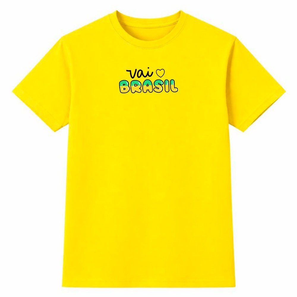 Camiseta Masculina 100% Algodão Camisa Vai Brasil Copa do Mundo Torcida Futebol Casual Diaria