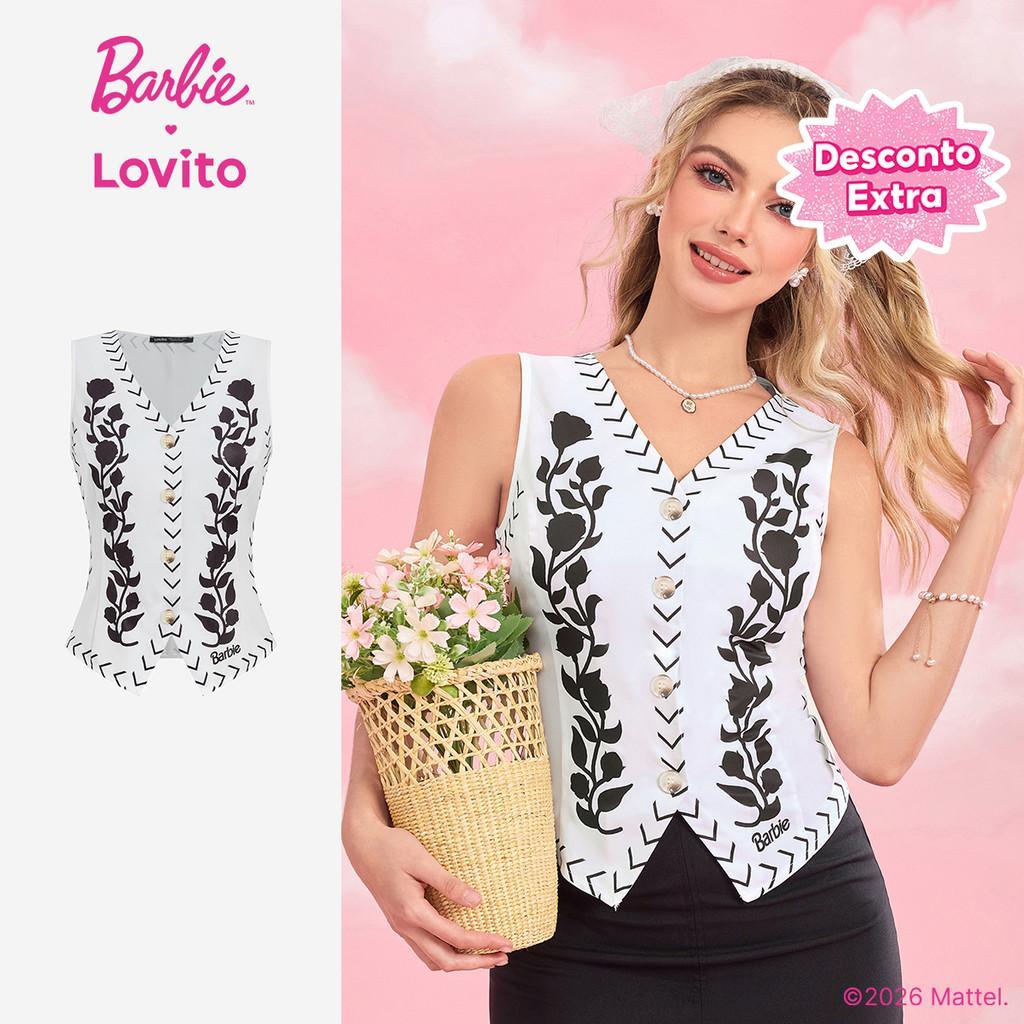 Barbie™ X Lovito Blusa Casual Botões E Fenda Frontal Primavera/verão Mulheres TK