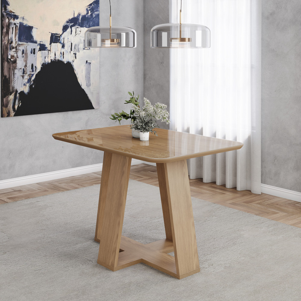 Mesa De Jantar 4 Lugares 120Cm Tampo 100% Mdf Canto Arred C/ Vidro Lins Henn