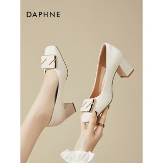 Daphne salto alto feminino 2026 novo estilo salto grosso elegante senhoras sapatos de couro sapatos femininos não cansad