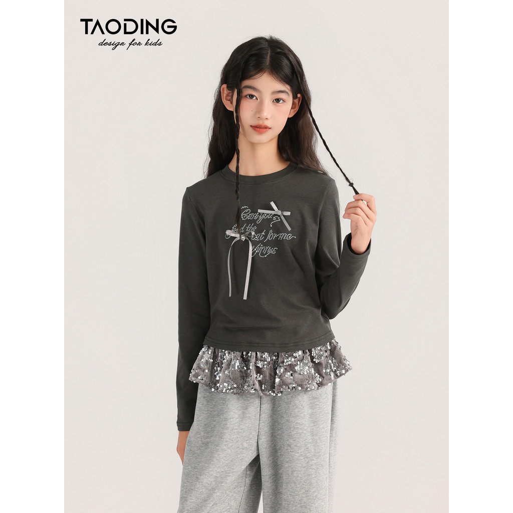 Taoting meninas camisetas de manga comprida crianças mais velhas primavera outono respirável estilo ocidental camisas de