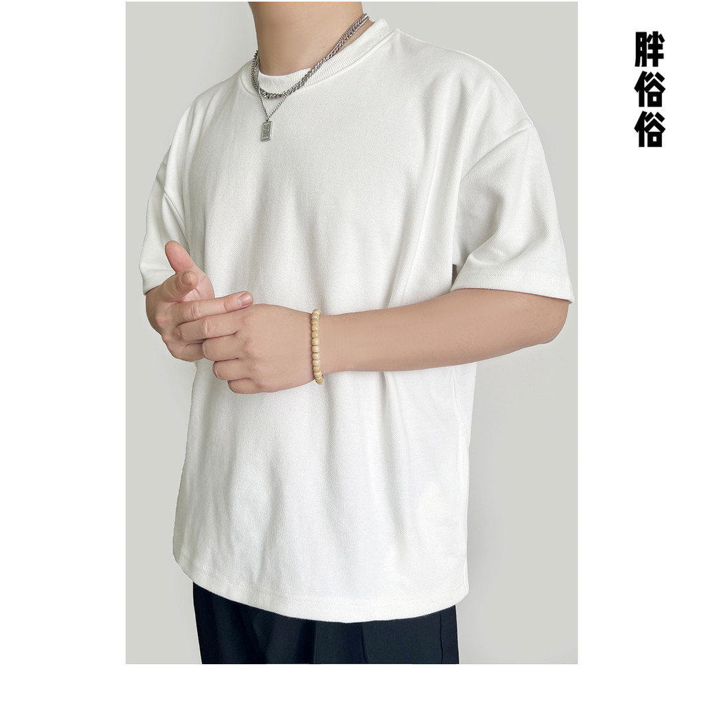 2024 gordura personalizada [bolso invisível] camiseta pesada americana novo estilo solto com Design de três agulhas