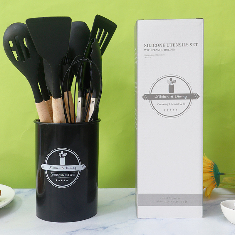 Conjunto de utensílios de cozinha de silicone com 12 peças, incluindo espátula de silicone antiaderente e raspador de si