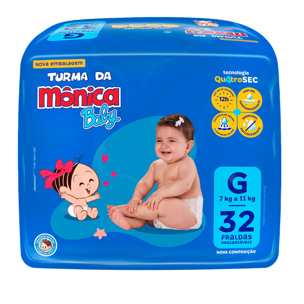 Fralda Descartável Turma Da Mônica Econômica G - 32 Unidades