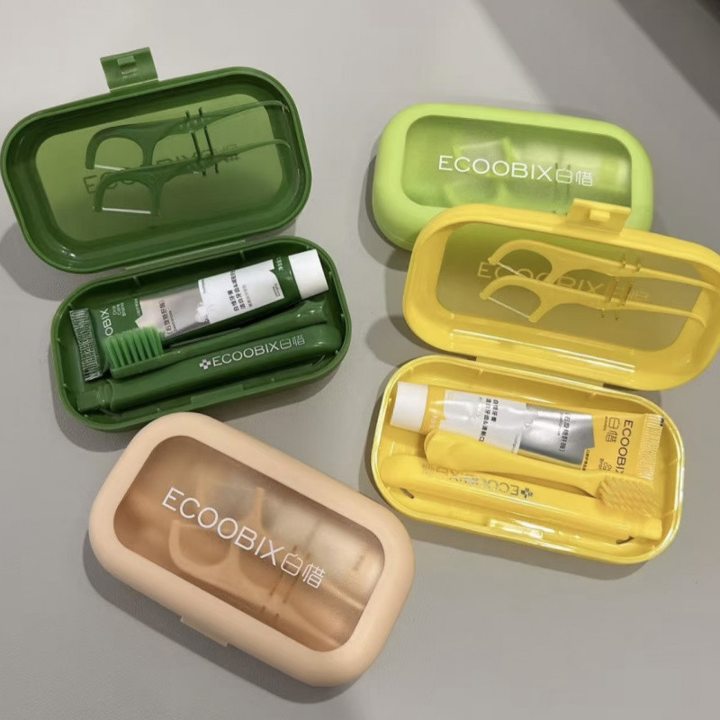 Conjunto de viagem ECOOBIX inclui escova de dentes, pasta de dente e fio Dental, portátil, prático, produtos essenciais 