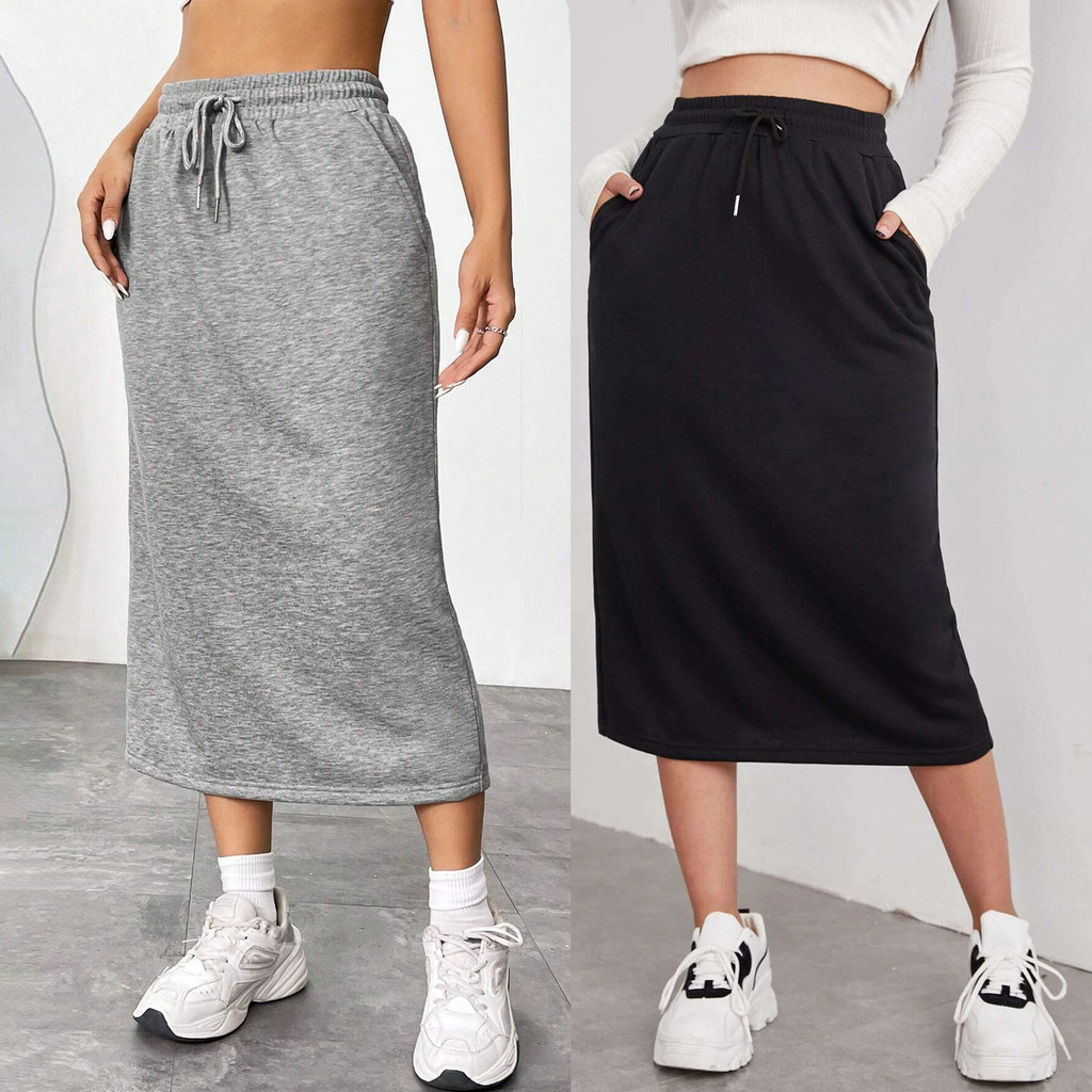 Saia esportiva moletom vestido Cross-Border moda feminina Casual comprimento médio mais magro olhar fenda Hip saia