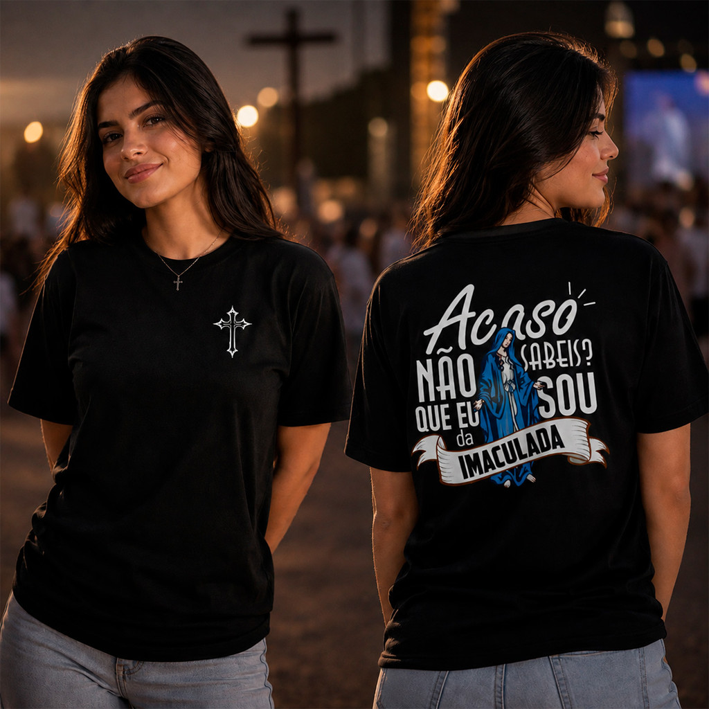 Camisa Maria Imaculada Camiseta Religiosa Católica Hallel Feminina Masculina Lançamento Plus Size