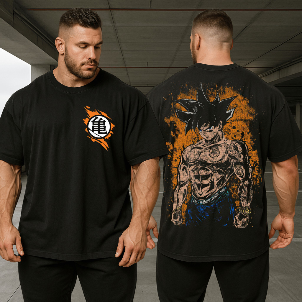 Camiseta Oversized Estampa Dragon Ball Z Goku Streetwear Maromba Bombado Academia Treino Algodão Premium