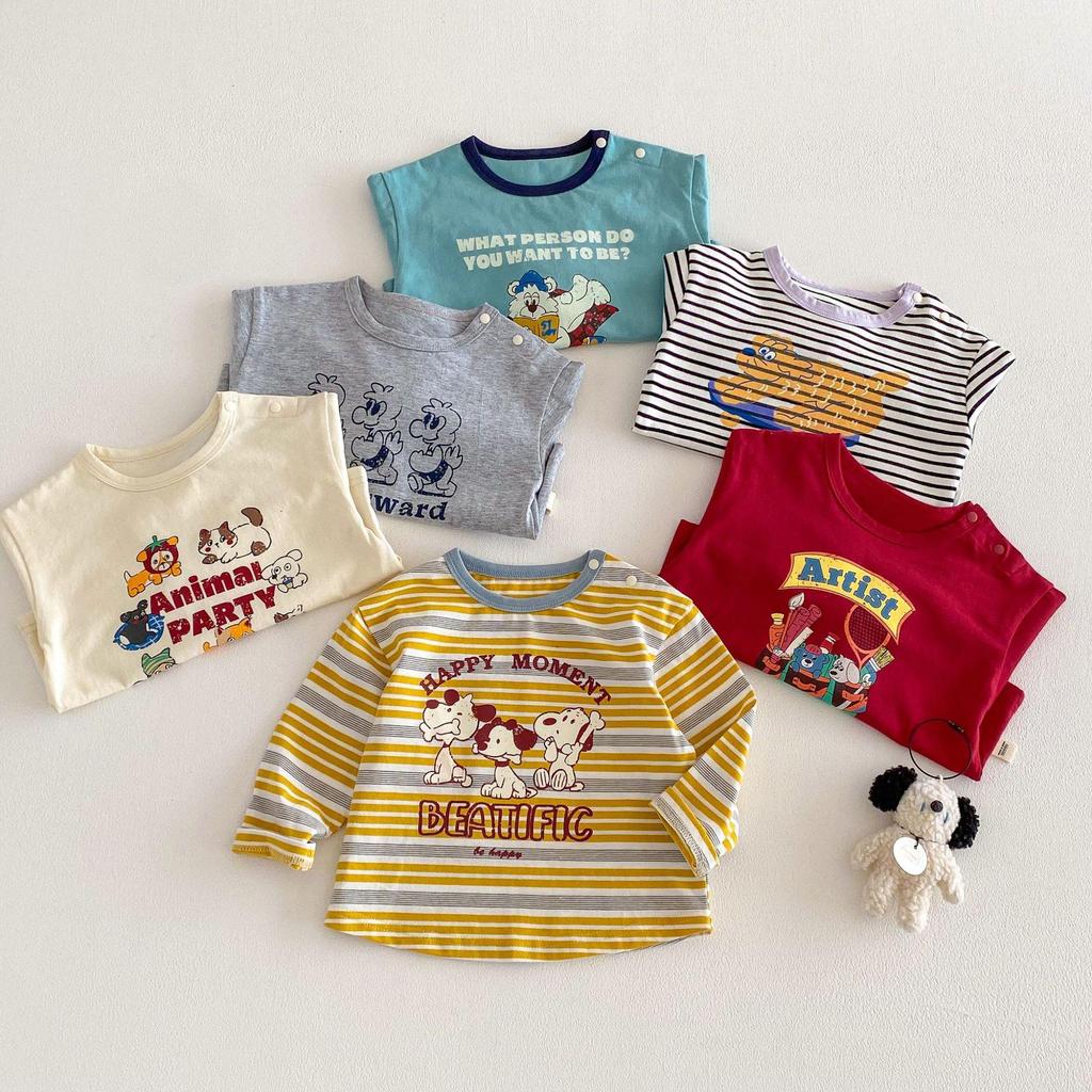 Crianças dos desenhos animados Anime manga comprida camiseta primavera outono meninos listrado moda topos bebê menina Al