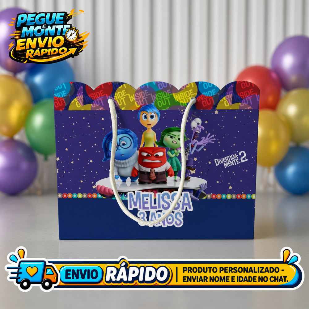 Sacolinha Personalizada Divertidamente Lembrancinha de Festa Infantil Aniversário Sacola Surpresa