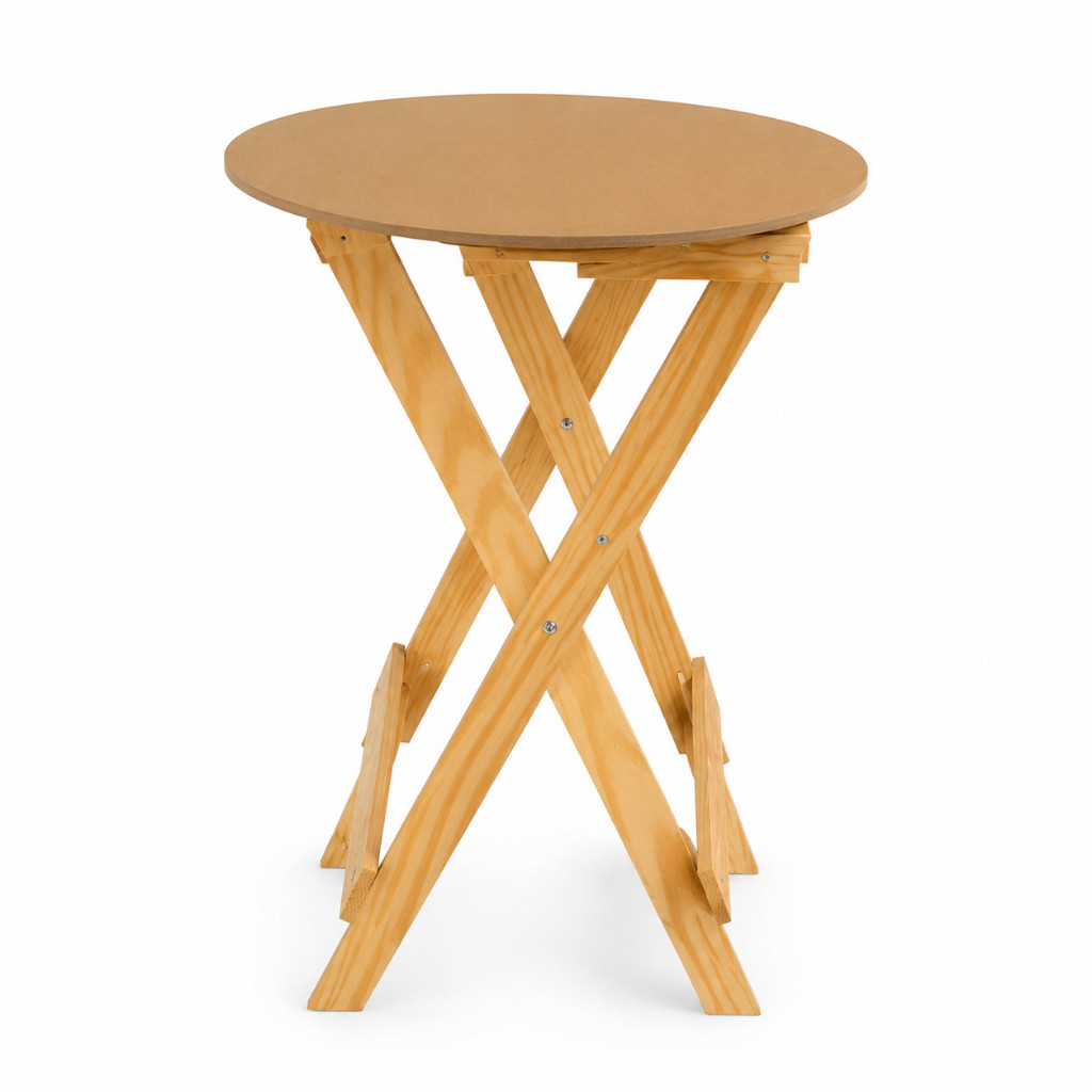 Mesa Bistrô Alta Redonda de Pinus Dobrável 100x50cm – Madeira Natural para Casa, Café e Restaurante