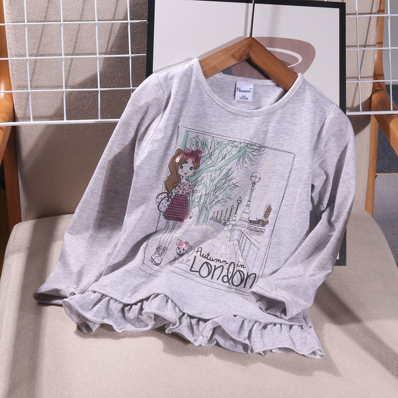 Comércio exterior crianças roupas exportação meninas primavera outono manga comprida camiseta bebê camisa de fundo cinza