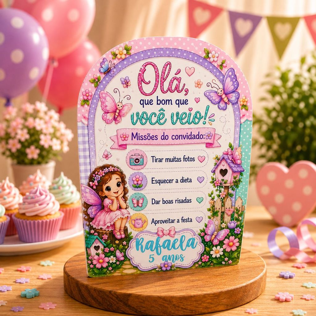 Plaquinhas de  Agradecimento Personalizada JARDIM DAS FADAS Festa Infantil | Decoração Aniversário | Faz Todos os Temas