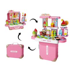 Bancada Confeitaria Infantil Maleta 3 em 1 Completa 38 Peças Rosa Acessórios Sorvete Maxi Toys