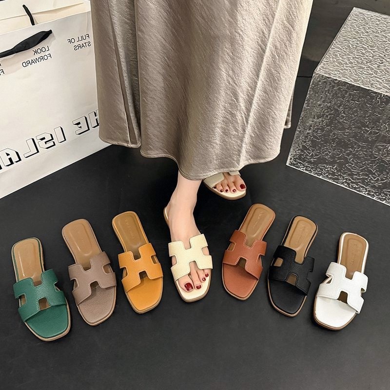 Fada verão dedo do pé quadrado novo estilo feminino chinelos de alto valor fundo plano francês All-Match moda uma palavr