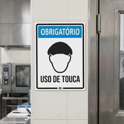 Placa Obrigatório: Uso De Touca 15x20cm Pvc Adesivado