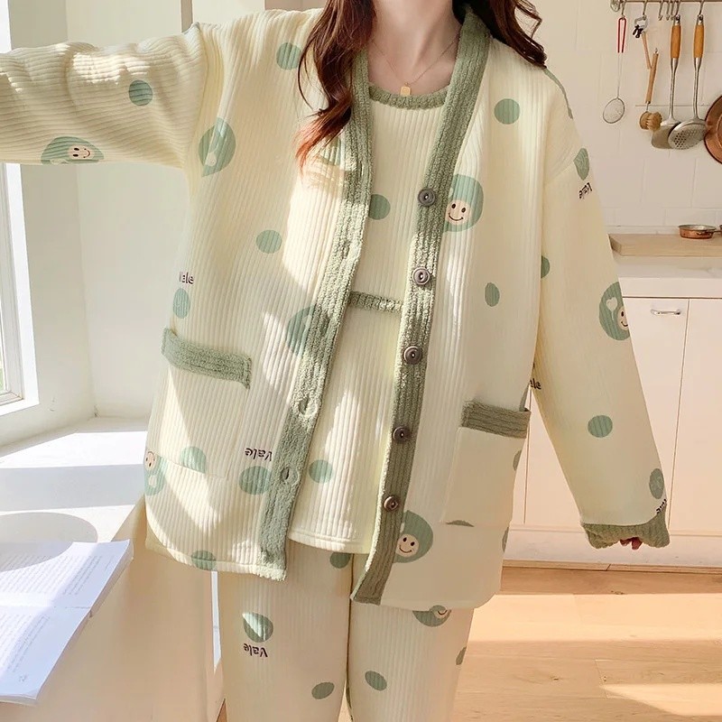 Roupas de Amamentação para Outono e Inverno, Conjunto de 2/3 Peças de Algodão para Pós-parto, Pijamas para Gestantes