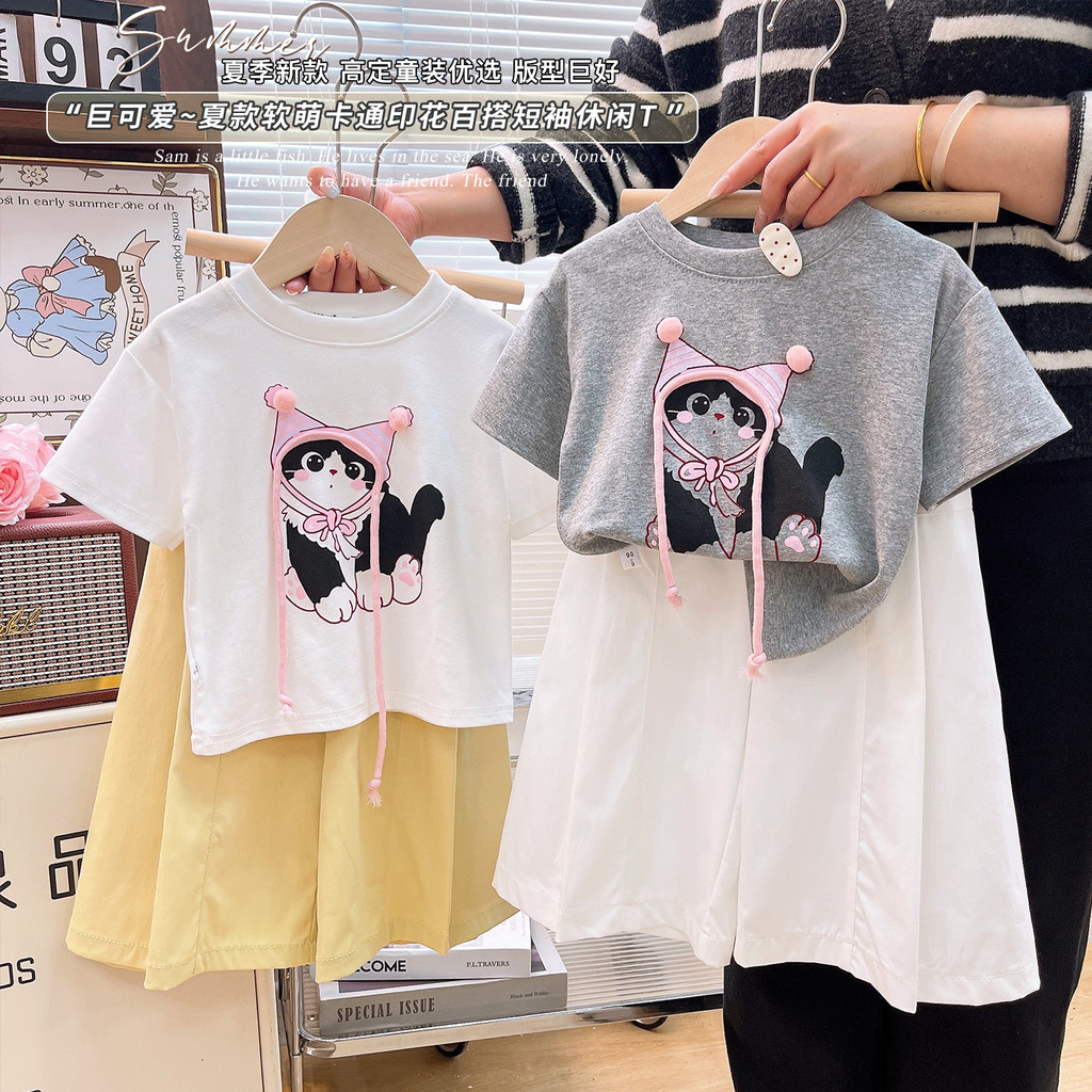 Crianças verão puro algodão de manga curta camiseta 2026 novo estilo meninas tridimensional boneca dos desenhos animados