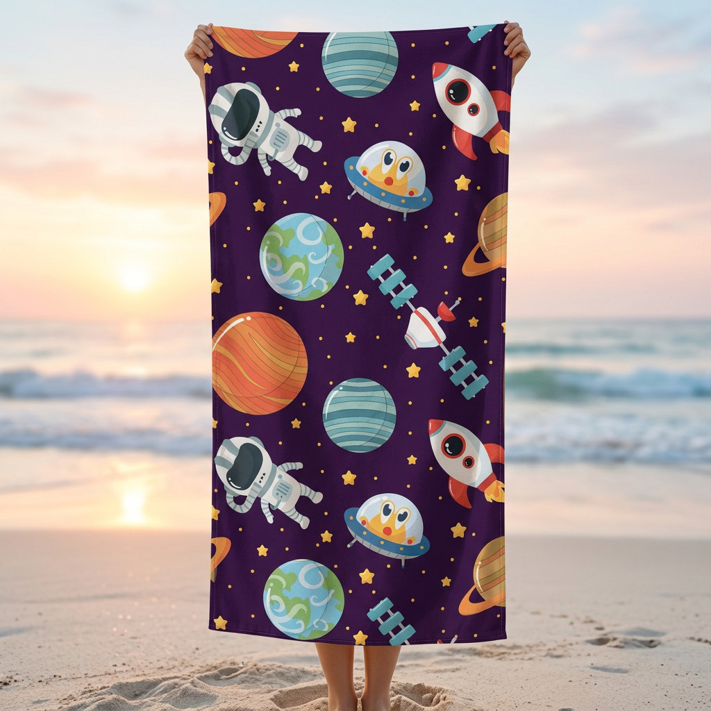 Toalha Infantil Gigante Banho e Praia Algodão Estampada Atronautas Fundo do Mar Heróis Unicornio