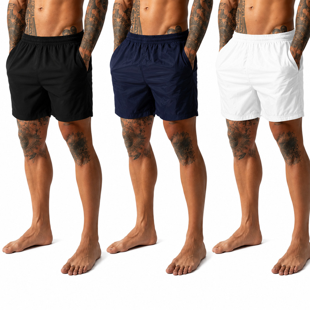 Kit 2 Shorts de Tactel Com Elastano Masculino Bermuda Básico Liso Moda Praia Academia Treino Esportivo Várias Cores