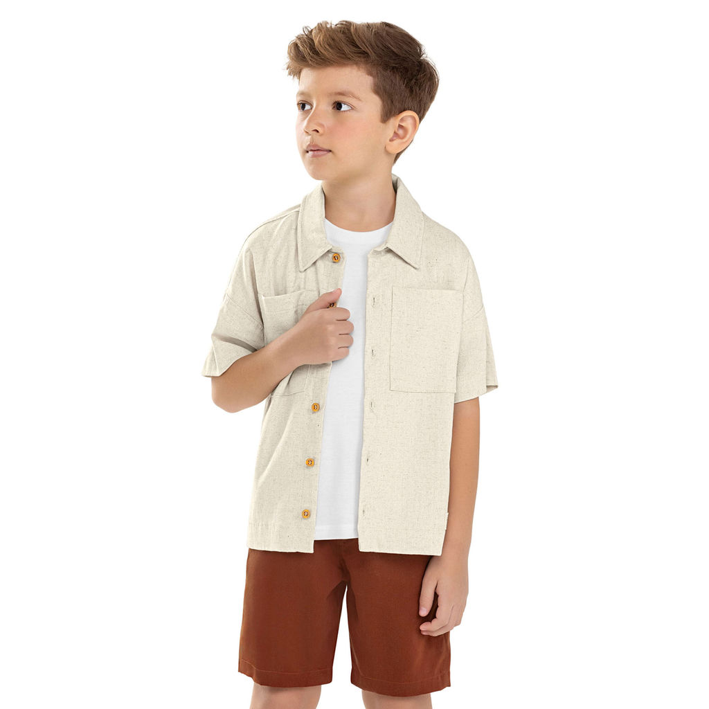 Conjunto Infantil Menino Camisa Linho Colorittá Bege