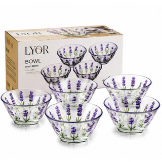 Kit 6 Bowls de Vidro 265ml Lavanda Lyor para Sobremesa Frutas Salada Petiscos