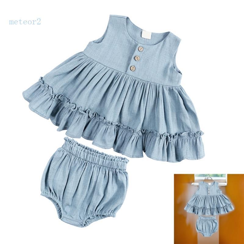 meteor2 Conjunto Vestido Feminino Babados Bloomers, Para Idades 0 A 5 Anos O Verão