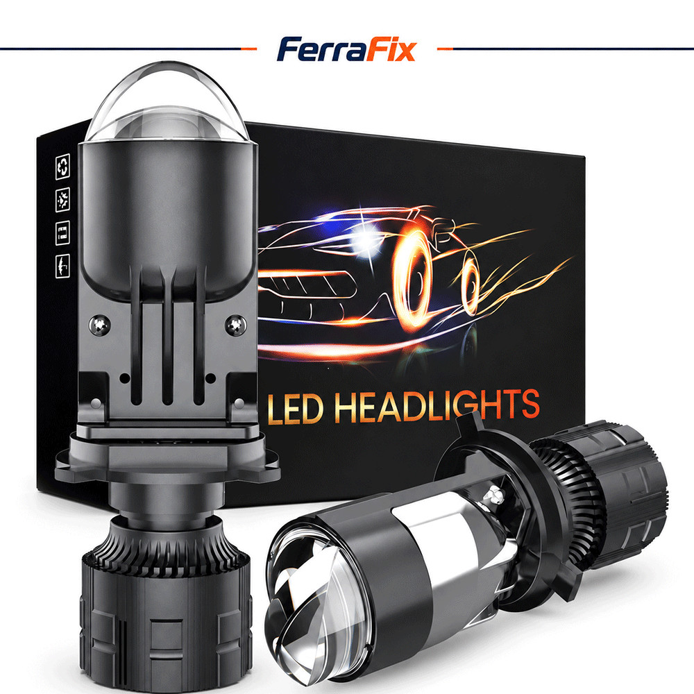 Kit Lâmpada H4 Bi-LED Dupla Lente - Mini Projetor 3000LM Farol Alto 6000K sem Ofuscar para Carro Moto