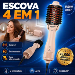 Escova Secadora Britânia Soft Cerâmica BEC07R 1300W Bivolt 4 Em 1 Alisadora Modeladora Secadora Anti Frizz