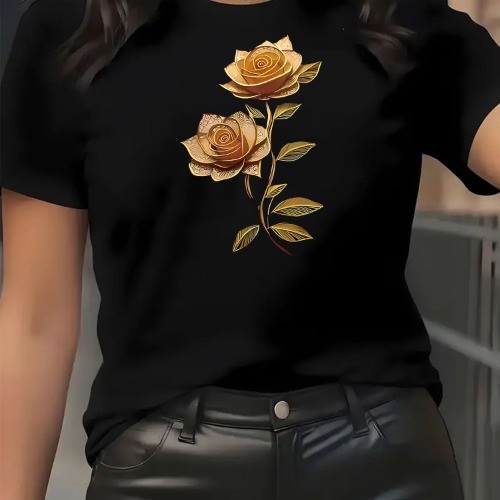 Camiseta Blusa Feminina Oversized Rosa Dourada 100% Algodão Estampada Estilosa Casual Dia a Dia Moderna