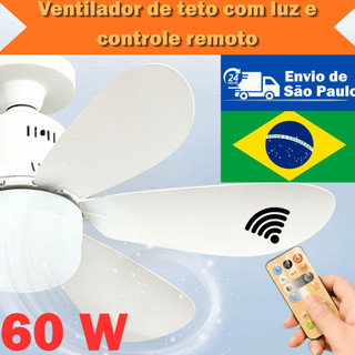 Ventilador Teto Luminária 60W Controle Remoto Luz 3 Cores 3 Velocidades Ventos Fortes