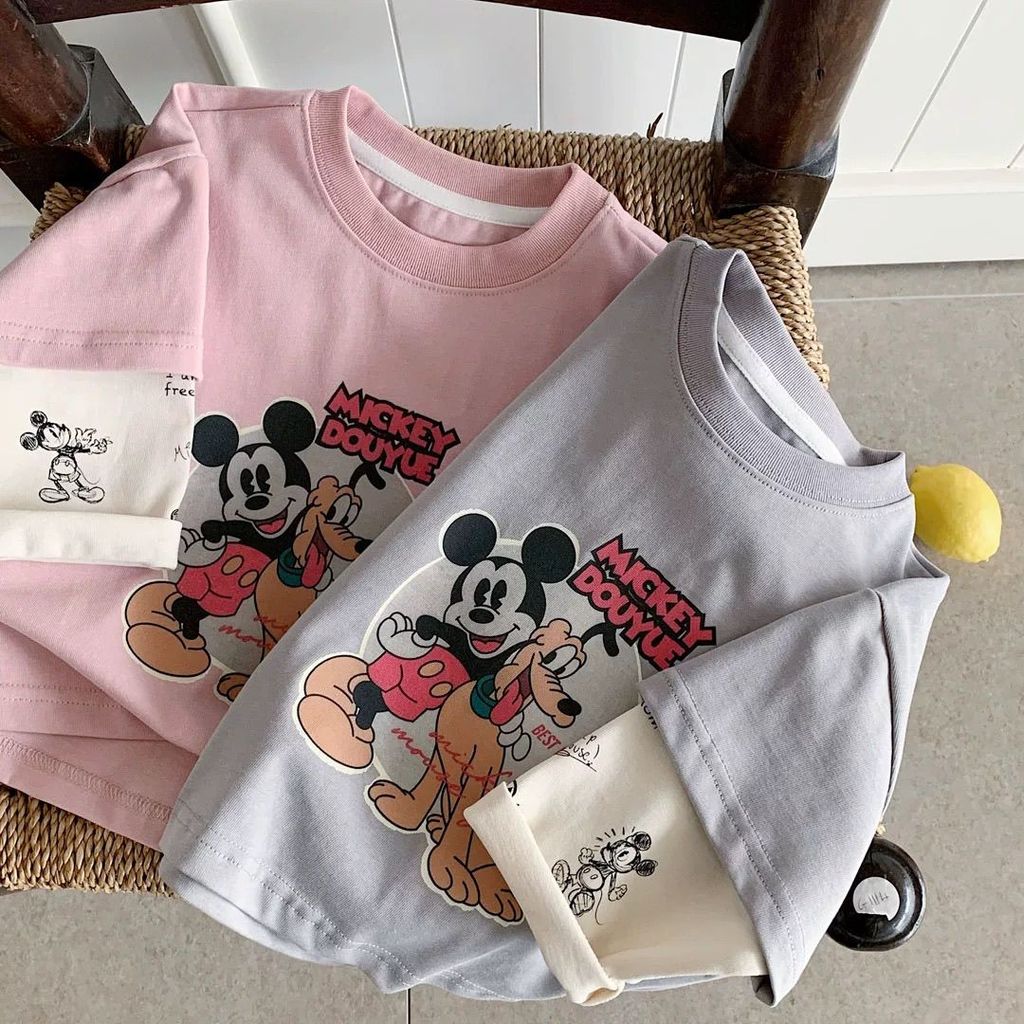 Meninos camiseta de manga comprida primavera outono moda versão coreana dos desenhos animados Mickey impressão bonito so