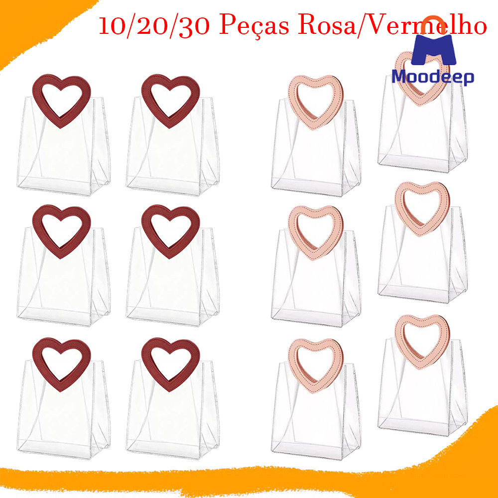 20x18x10cm, 10/20/30 Peça sacos de presente de PVC transparente com Alças em forma de coração, reutilizável