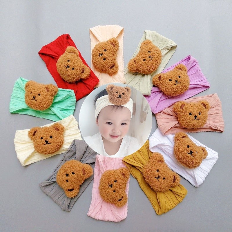 Urso Dos Desenhos Animados Bebê Bandana Elástico Turbante Criança Recém-Nascido Headwear Listrado Crianças Decorações De