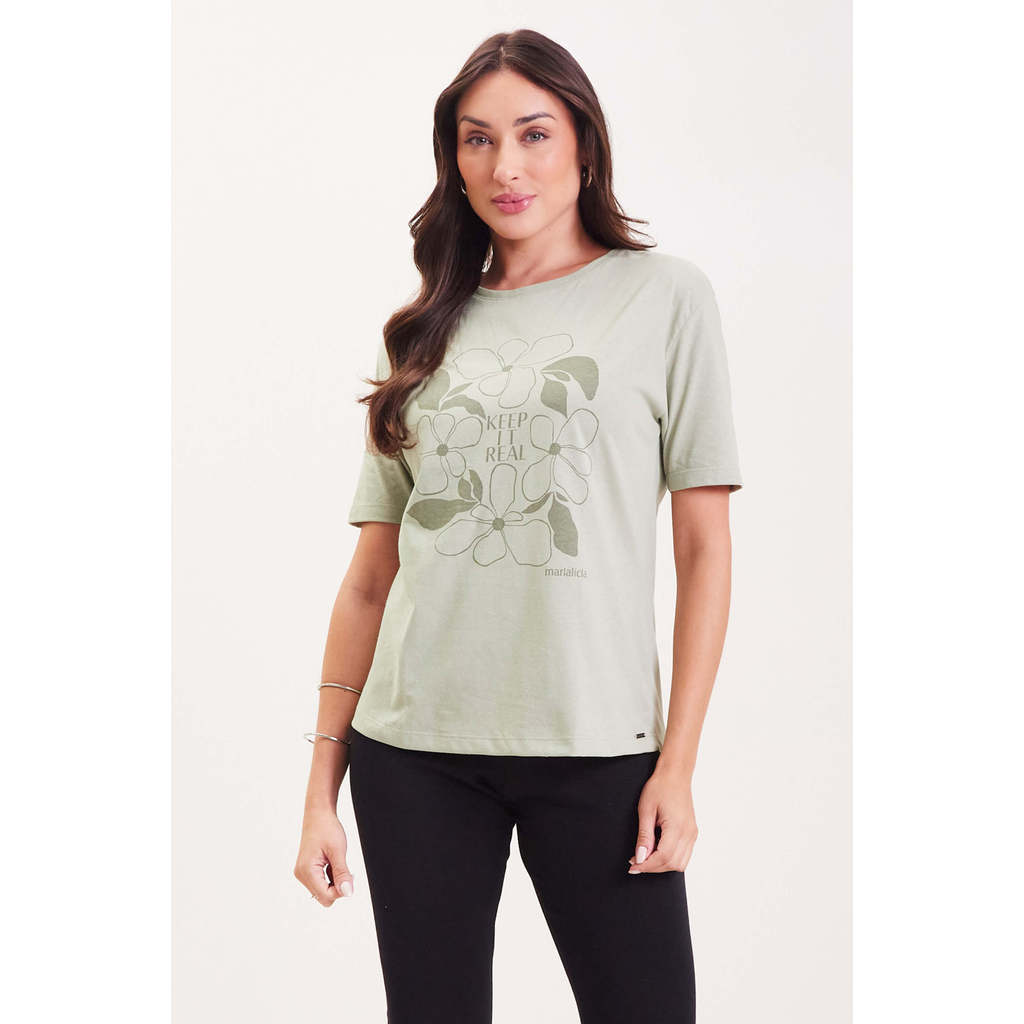 T-Shirt Feminina Flores Marialícia Verde