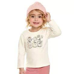 Blusa Infantil Menina Flores Com Brilho Elian Bege