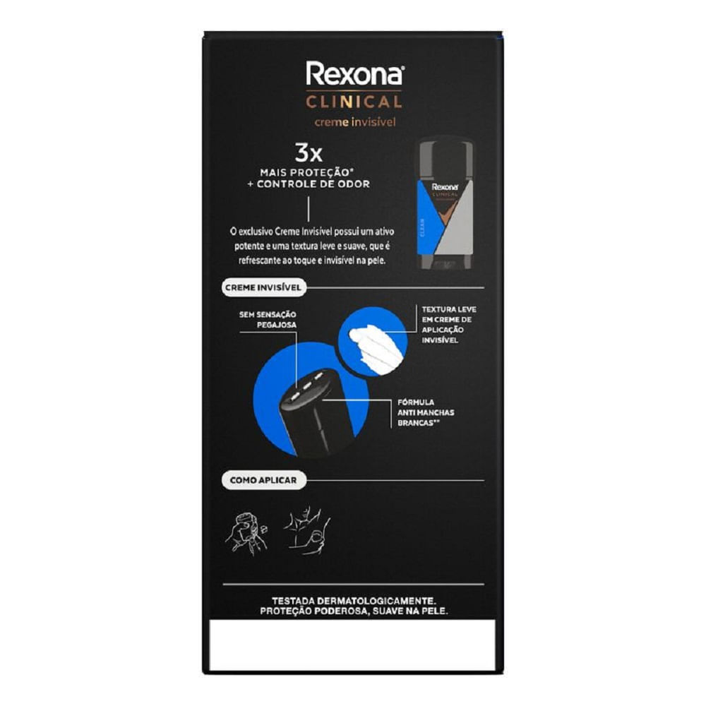 Desodorante Antitranspirante Creme Rexona Clinical Clean Masculino 96h 58g — imagem 2 de 2