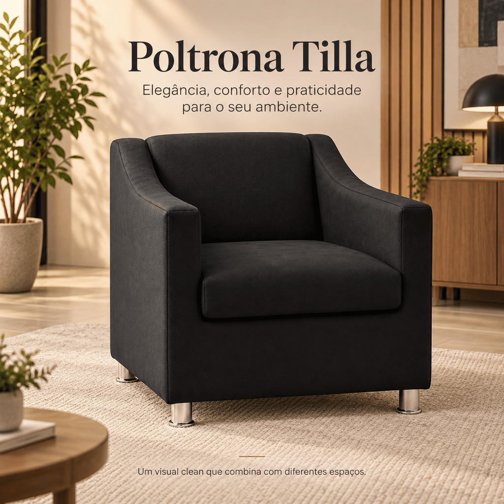 Poltrona Decorativa em Suede ou Corino com Pés Cromados para Sala, Escritório, Recepção, Barbearia e Salão de Beleza