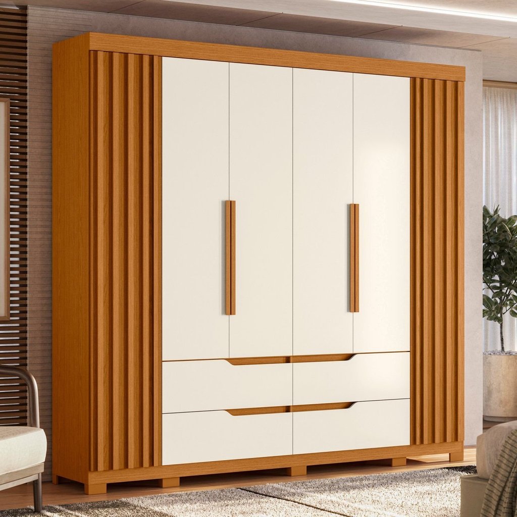 Guarda-Roupa 06 Portas e 04 Gavetas Doble Casal Cinamomo/Off White